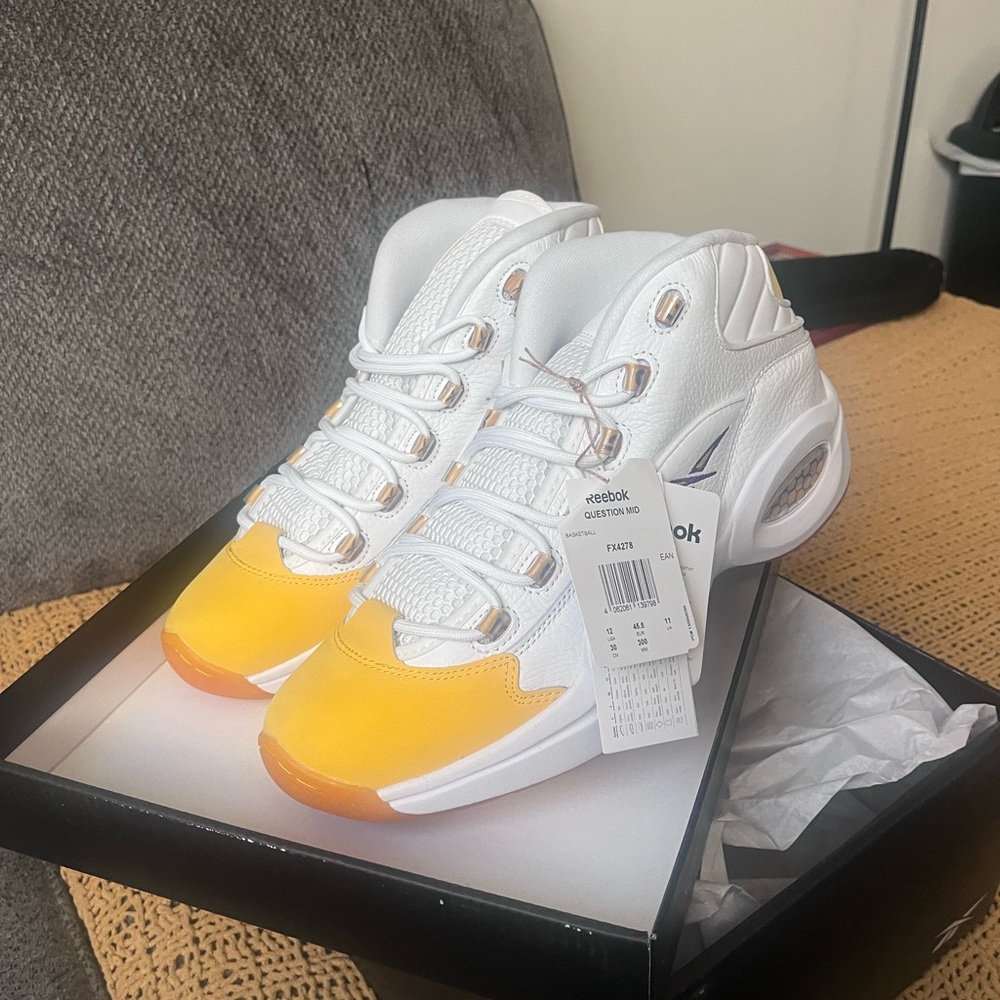 Reebok Kids White and Yellow High-Top Sneakers